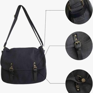 Classic Black Canvas Messenger Bag. Brand New.